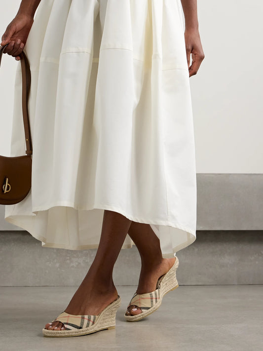 Checked Canvas-jacquard Espadrille Wedge Mules