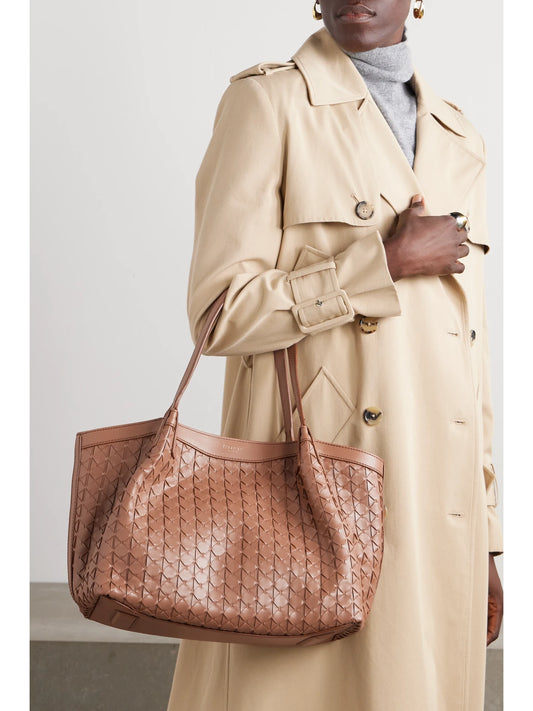 Image of Bags. Product name - Secret Small Woven Leather Tote in Tan colour by brand - Serapian
