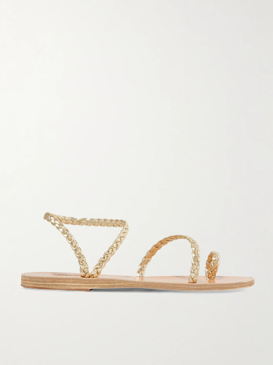 Ancient Greek Eleftheria Braided Metallic Leather Sandals