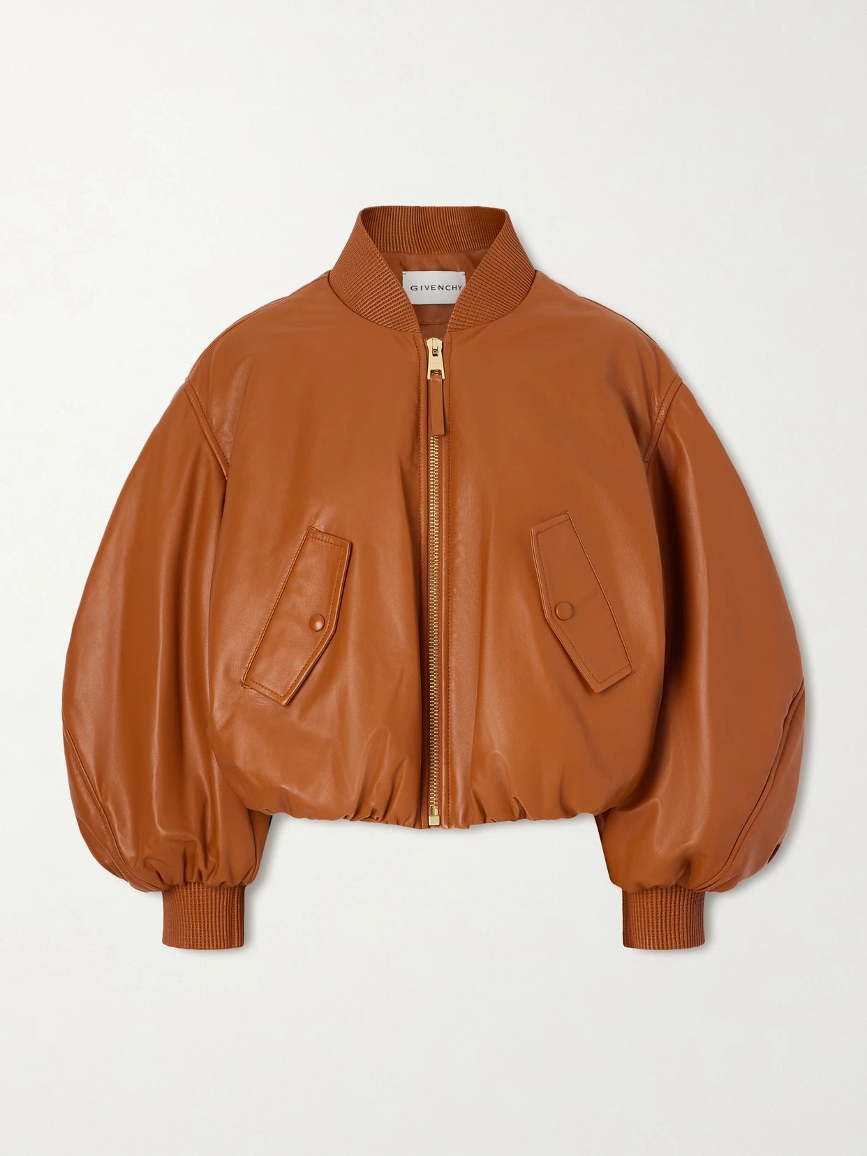Image of Coats & Jackets. Product name - Padded Leather Bomber Jacket in Tan colour by brand - Givenchy