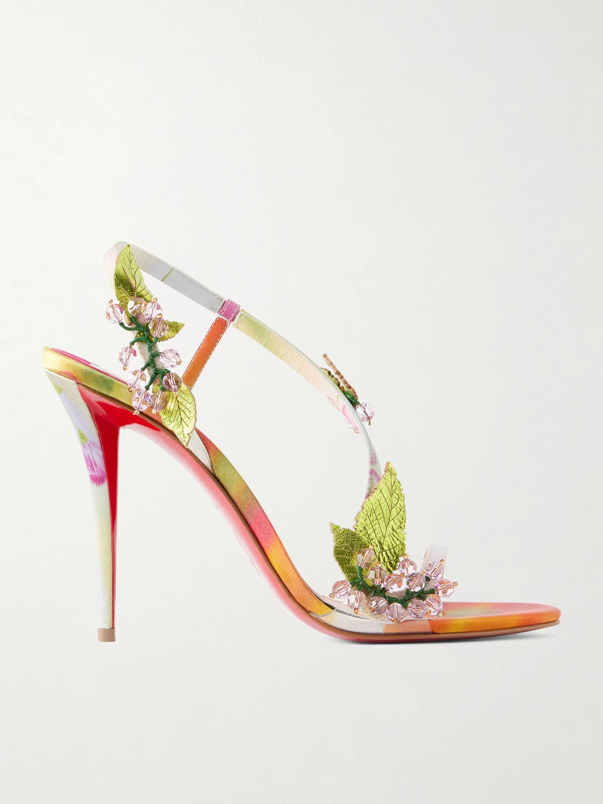 Rosa Fruit 100 Embellished Leather-trimmed Satin Sandals