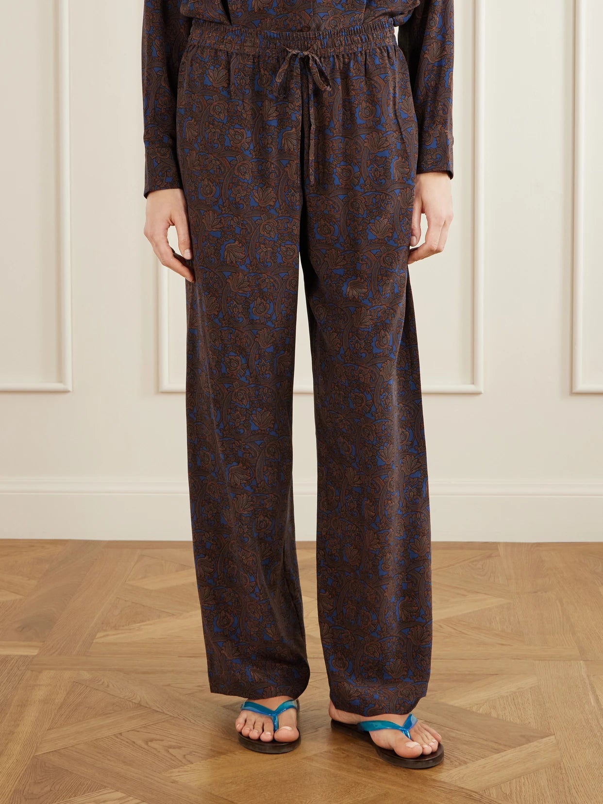 Printed Silk-crepe De Chine Straight-leg Pants