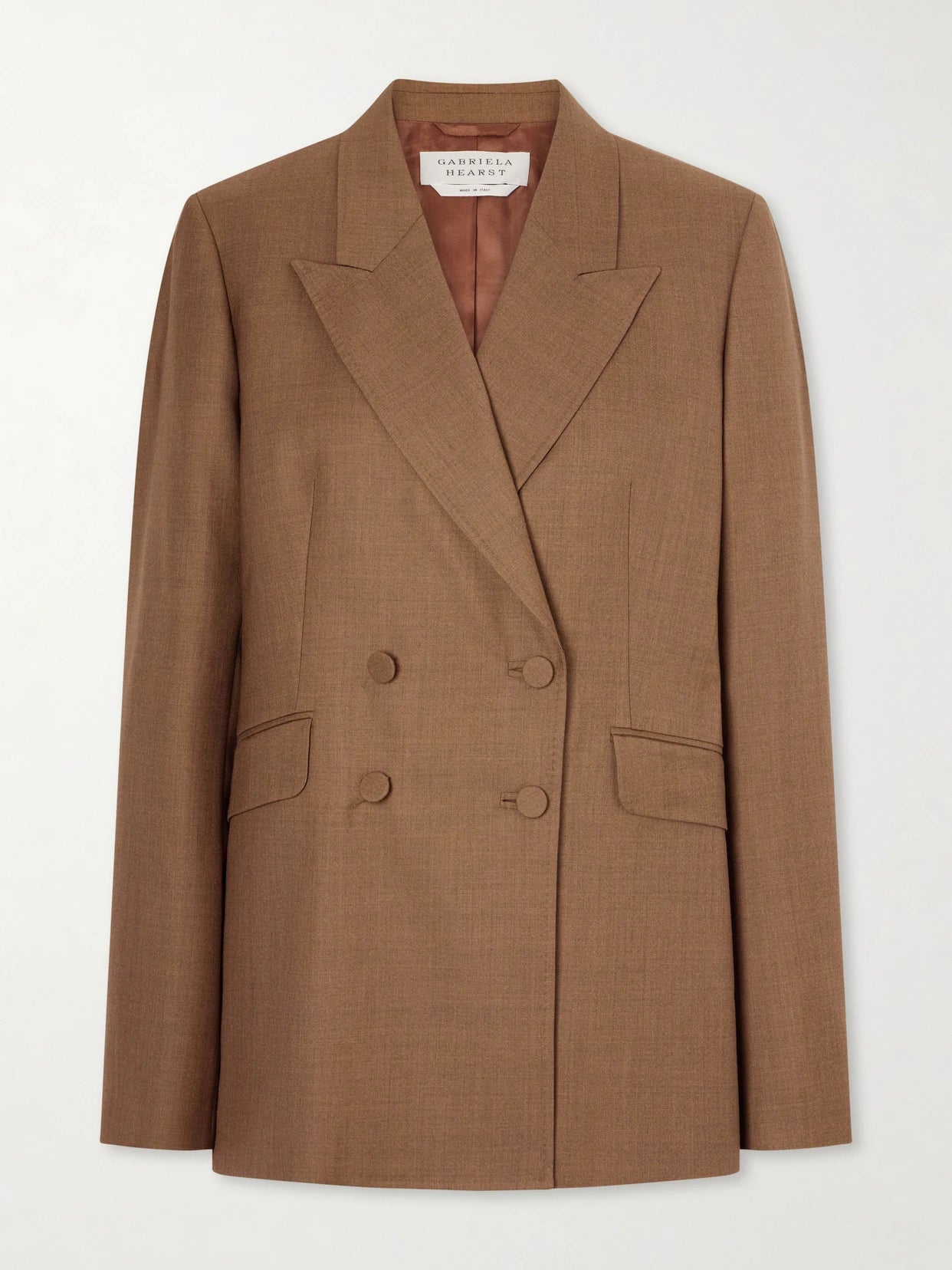 Image of Coats & Jackets. Product name - Angela Wool Double-breasted Blazer in Brown colour by brand - Gabriela Hearst