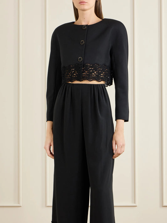 Image of Coats & Jackets. Product name - Lace-embroidered Wool Evening Jacket in Black colour by brand - Chloé
