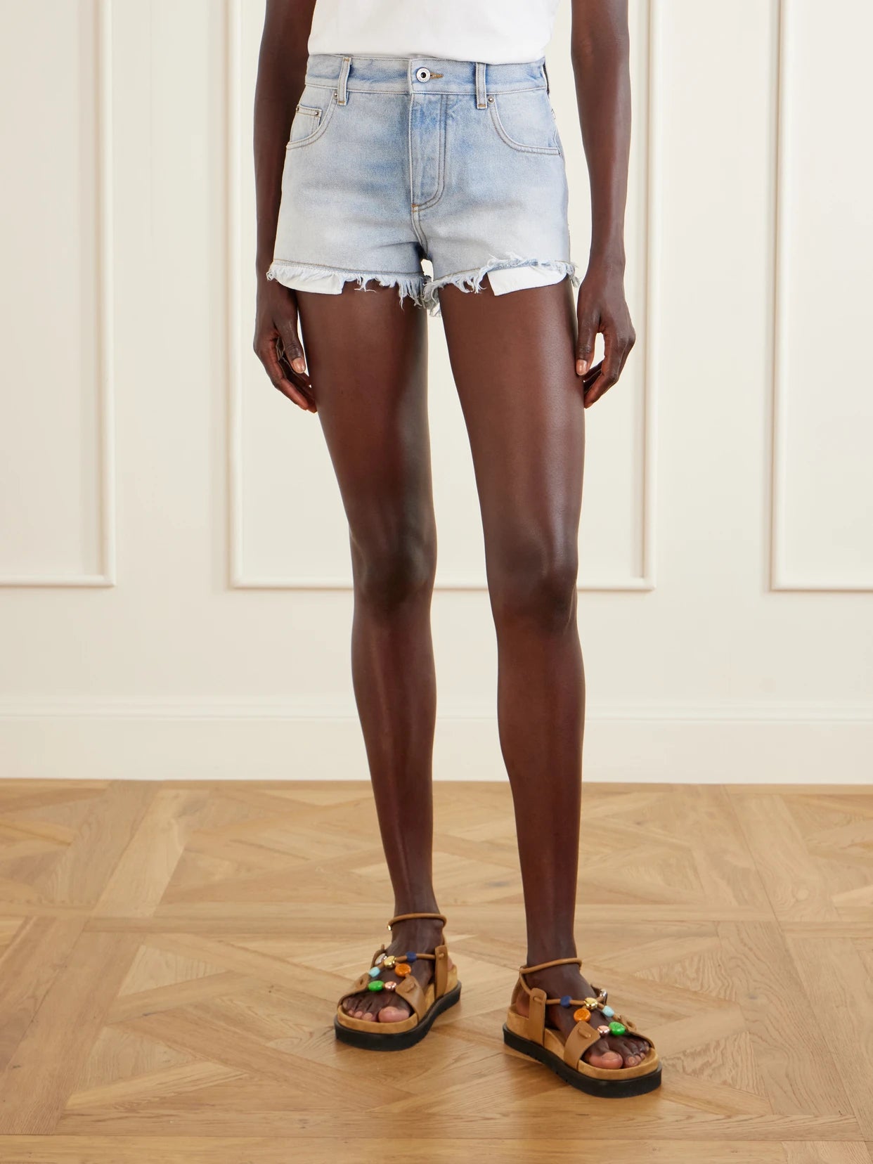 + Paula's Ibiza Anagram Distressed Straight-leg Denim Shorts