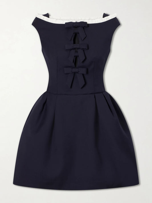 Bow Cut-out Sleeveless Wool Mini Dress