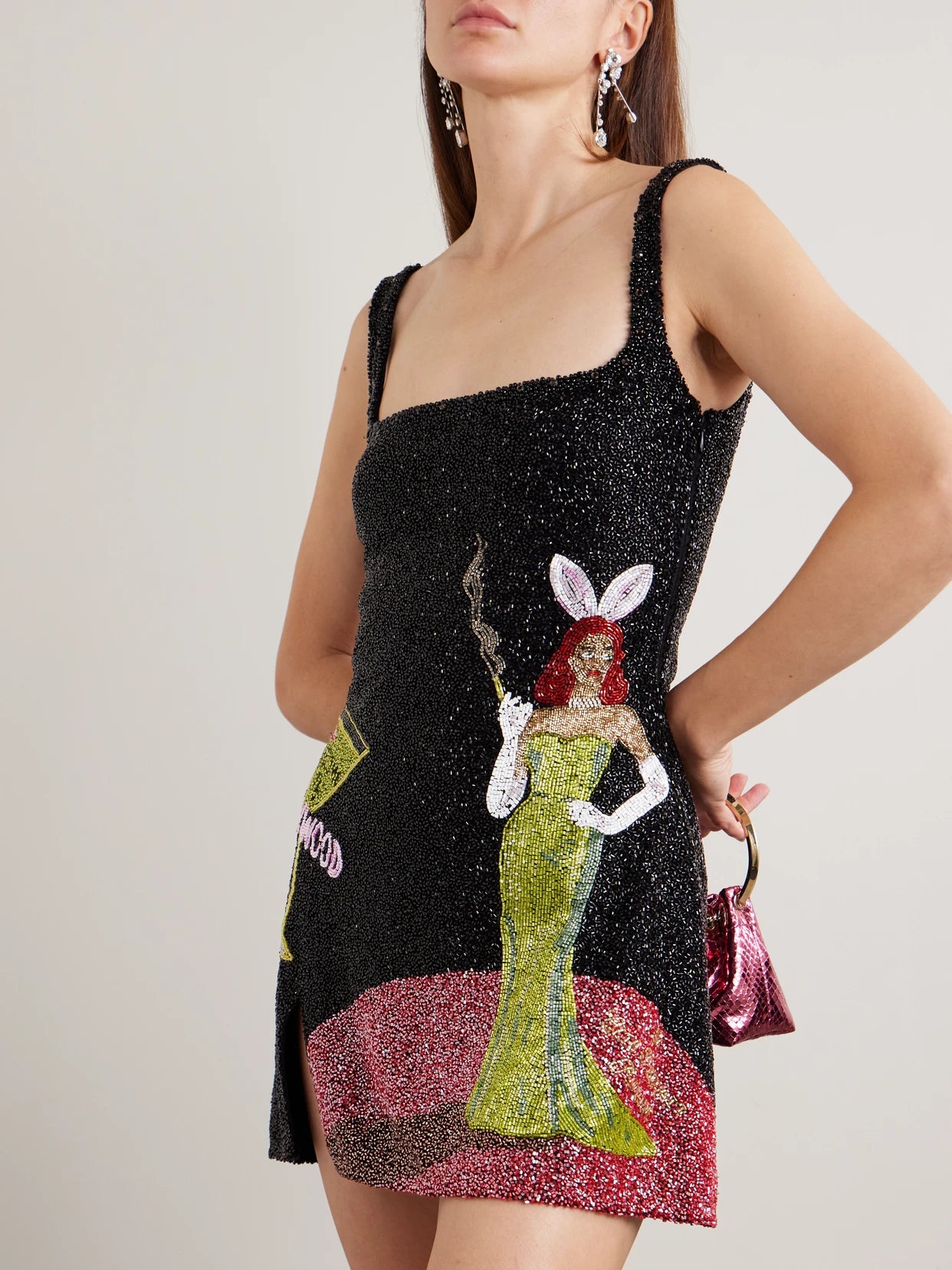 Bunny Embellished Stretch-mesh Mini Dress