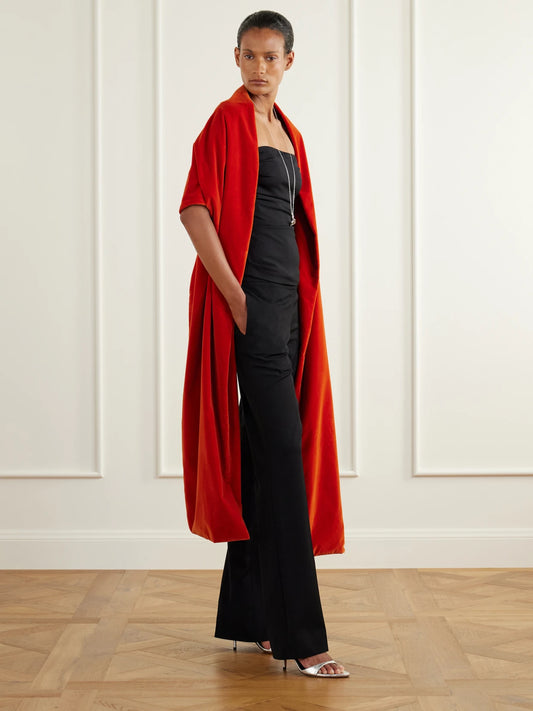 Image of Coats & Jackets. Product name - Cotton-velvet Cape in Red colour by brand - Colleen Allen