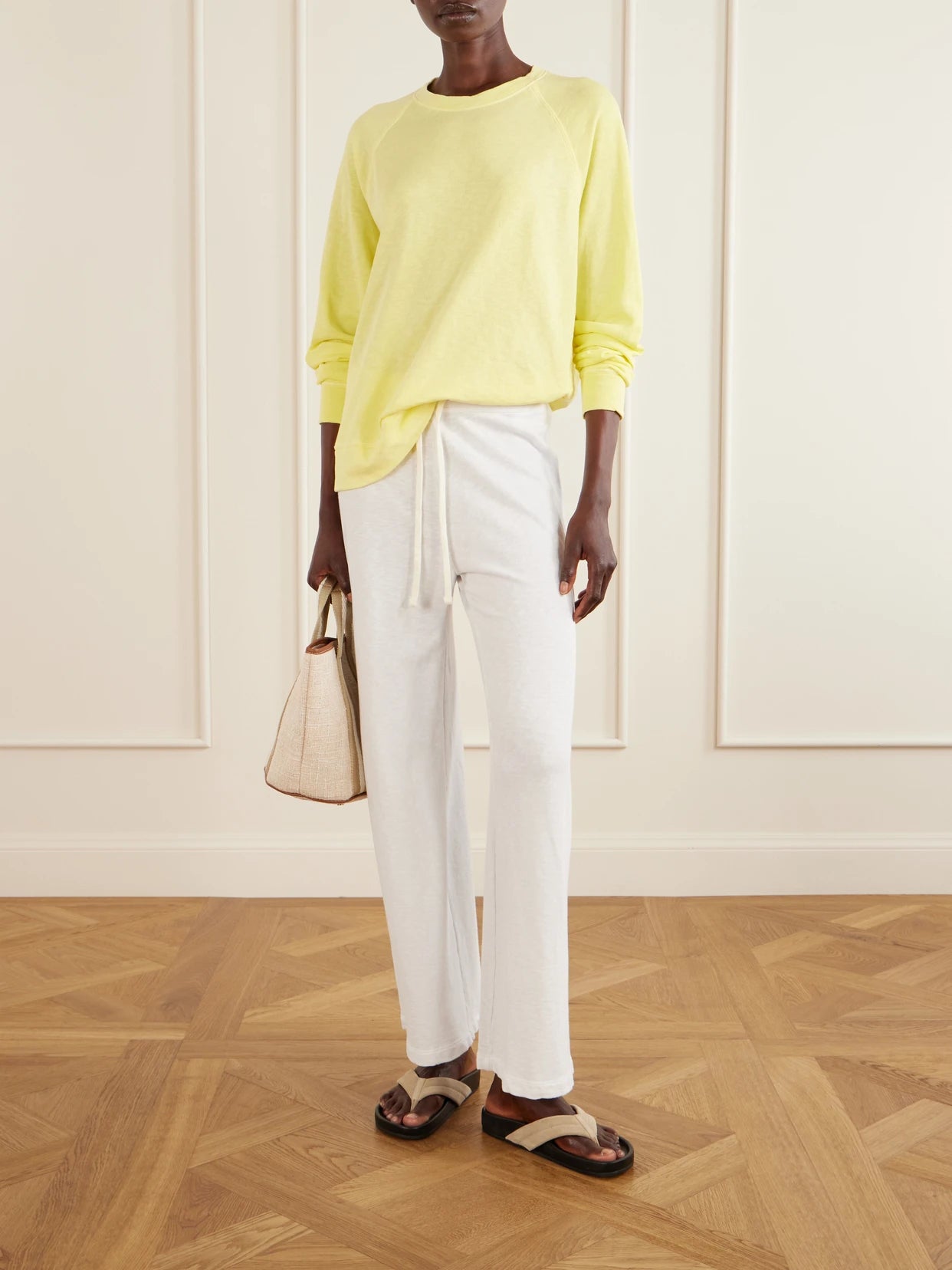 Image of Sleepwear & Loungewear. Product name - Supima Cotton-terry Sweatshirt in Yellow colour by brand - James Perse