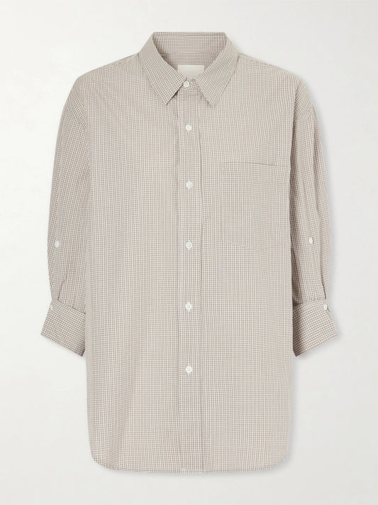 Image of a model wearing Tops. Product name - Kayla Checked Cotton-poplin Shirt in Beige colour by brand - Citizens of Humanity