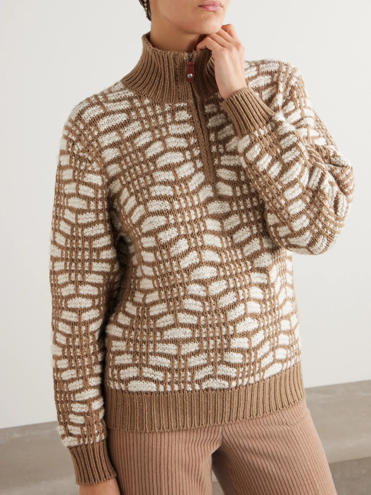 Jacquard-knit Camel Hair Sweater