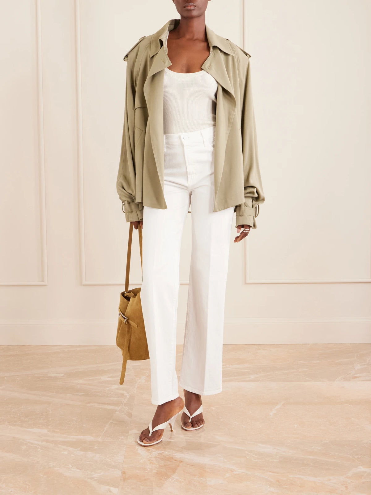 Image of Jeans. Product name - The Kick It High-rise Straight-leg Jeans in White colour by brand - Mother