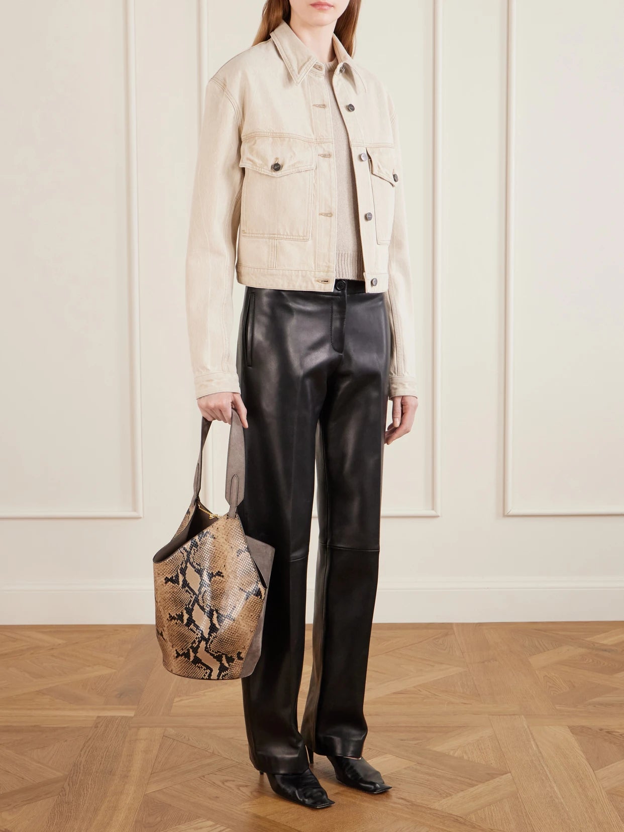Image of Coats & Jackets. Product name - Tomer Denim Jacket in Beige colour by brand - KHAITE