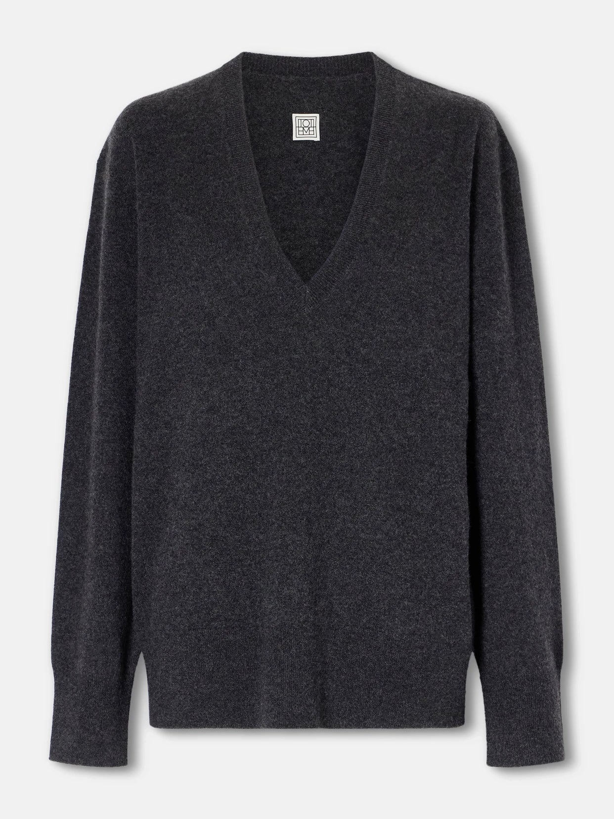 Image of a model wearing Outerwear. Product name - Cashmere Sweater in Gray colour by brand - TOTEME