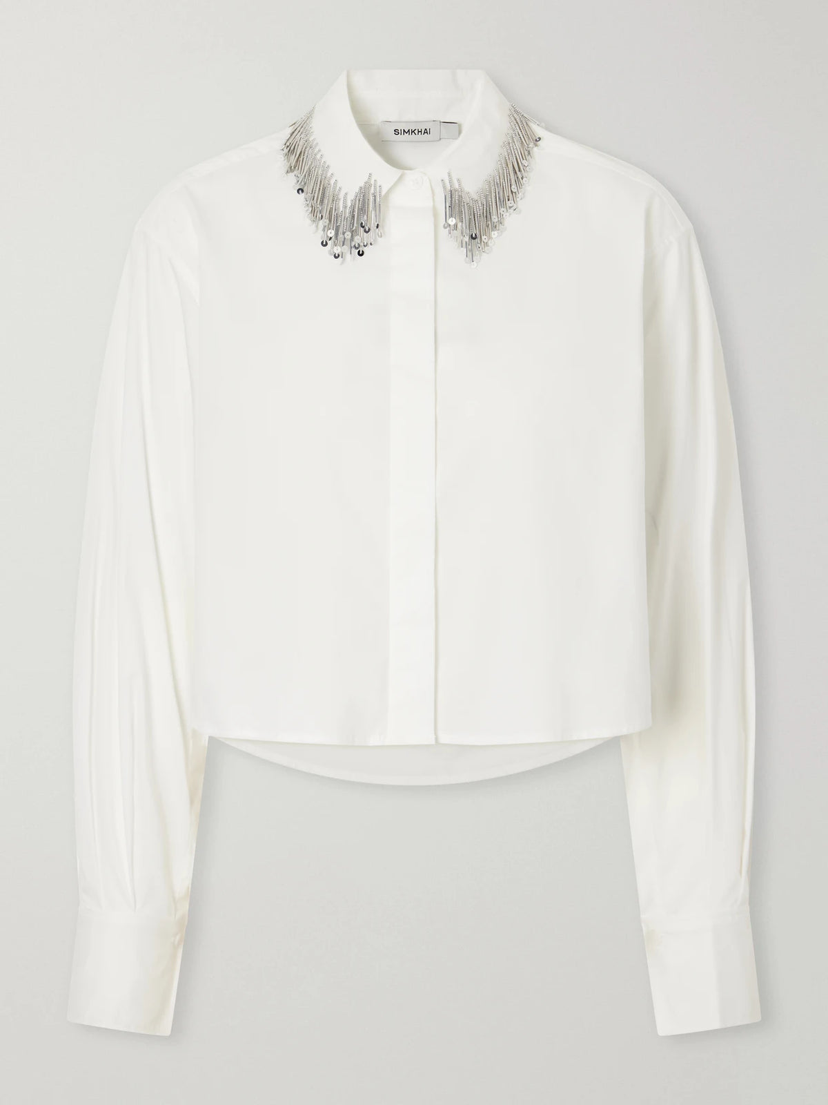 SIMKHAI Renata Cropped Bead-embellished Cotton-blend Poplin Shirt