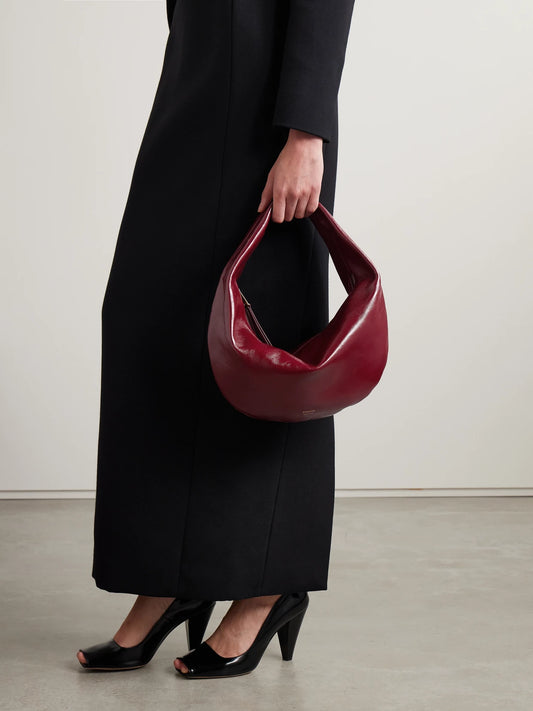Image of Bags. Product name - Olivia Medium Crinkled Patent-leather Tote in Burgundy colour by brand - KHAITE