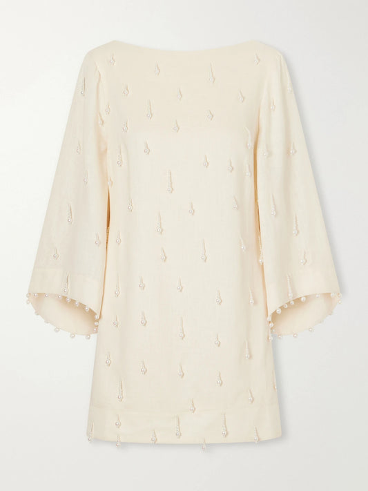 Andres Otalora Lo Aprendido Embellished Linen Mini Dress