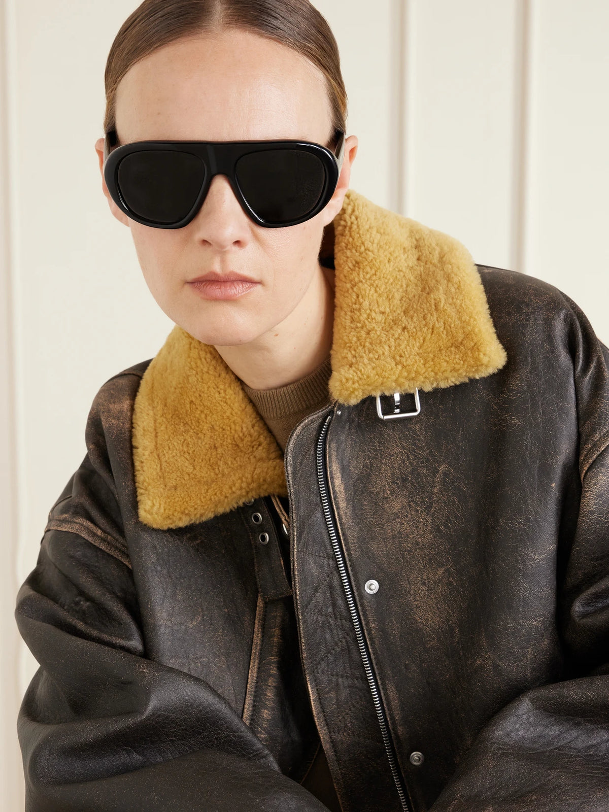Image of Sunglasses. Product name - Oversized Aviator-style Acetate Sunglasses in Black colour by brand - Prada Eyewear