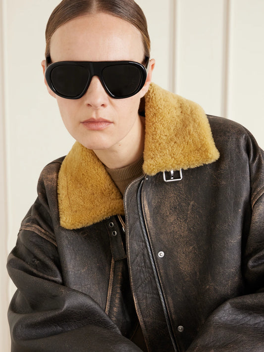 Image of Sunglasses. Product name - Oversized Aviator-style Acetate Sunglasses in Black colour by brand - Prada Eyewear