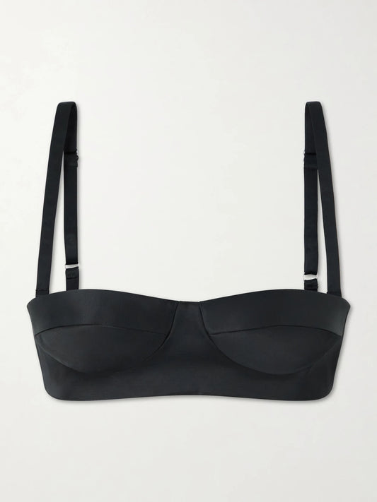 Image of Lingerie. Product name - Selah Cotton-blend Satin Bralette in Black colour by brand - KHAITE