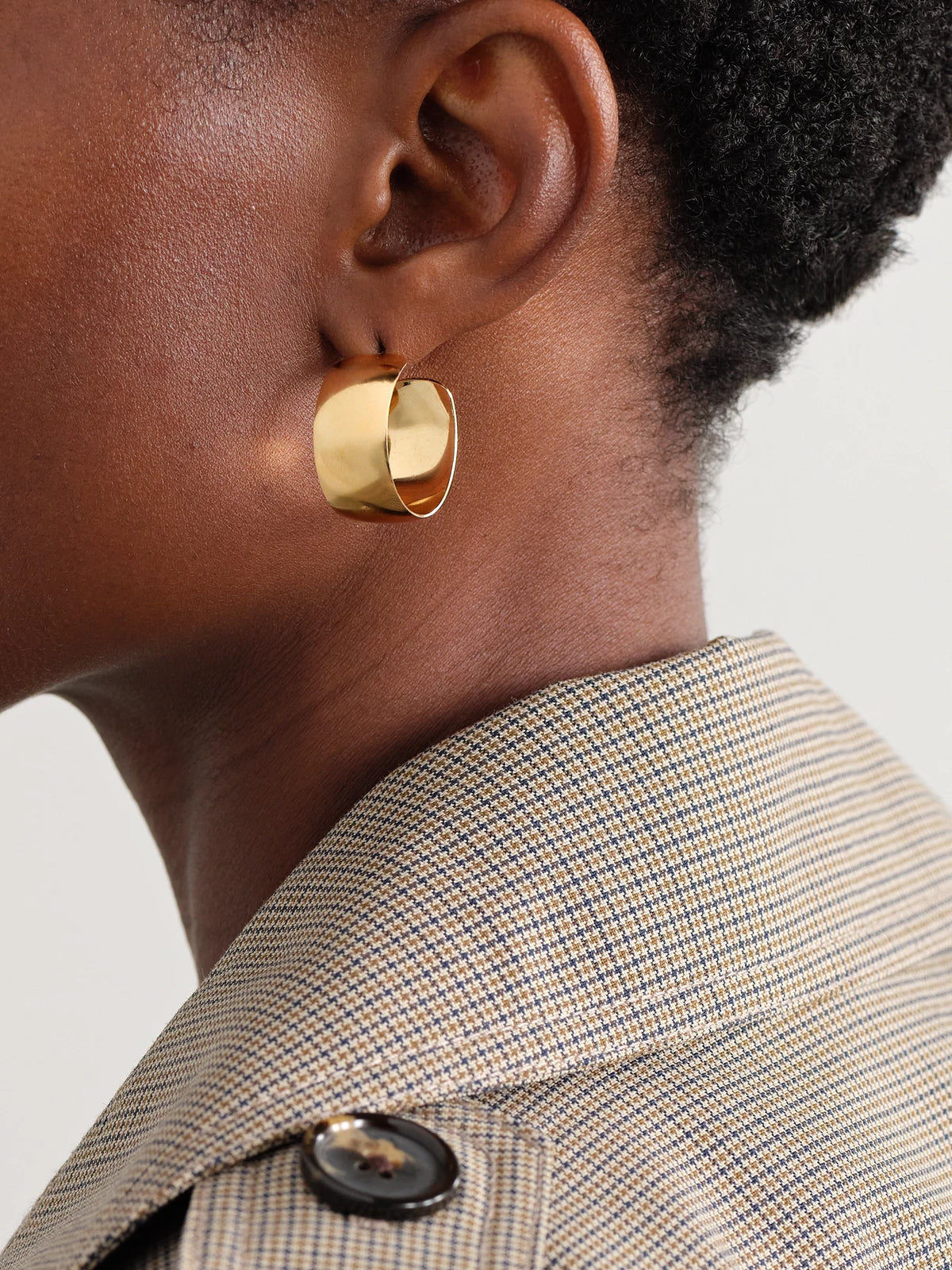 Image of Earrings. Product name - Midi Dome Gold Vermeil Hoop Earrings in Multi colour by brand - Loren Stewart