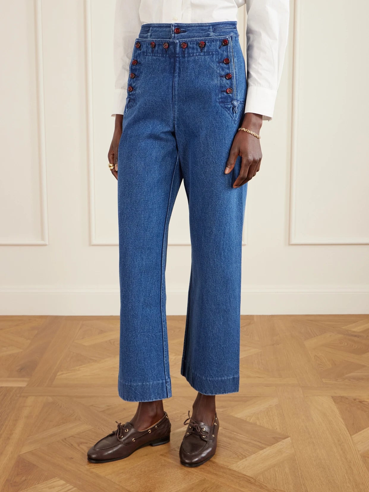 Sailor Cropped High-rise Wide-leg Jeans