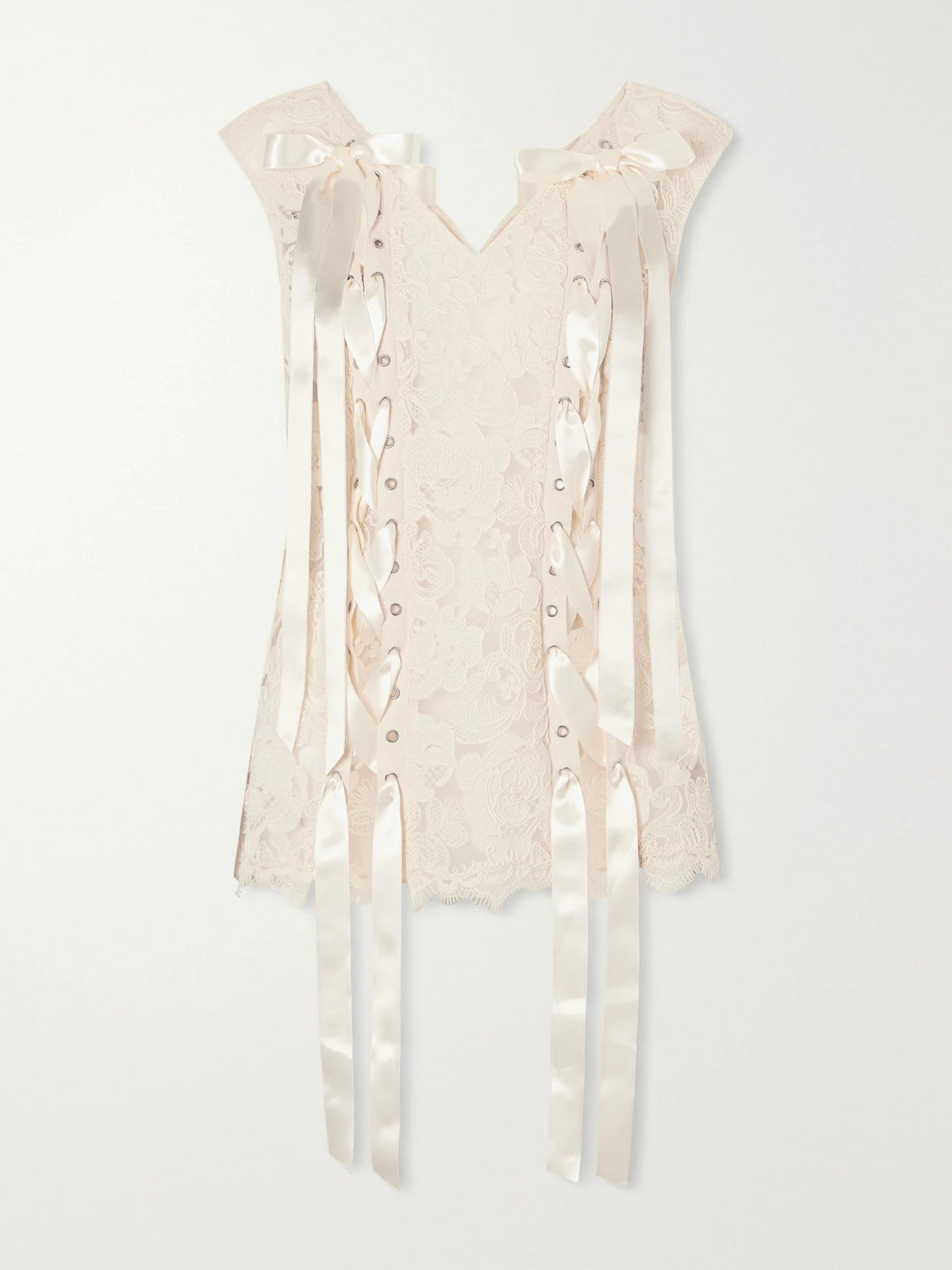 Simone Rocha Unraveling Ribbon Portrait Bow-detailed Lace Top