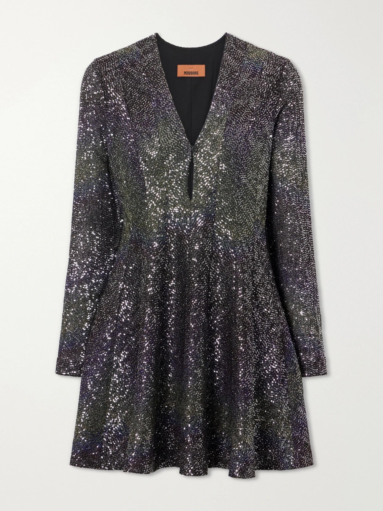 Image of Dresses. Product name - Striped Metallic Crochet-knit Mini Dress in Black colour by brand - Missoni