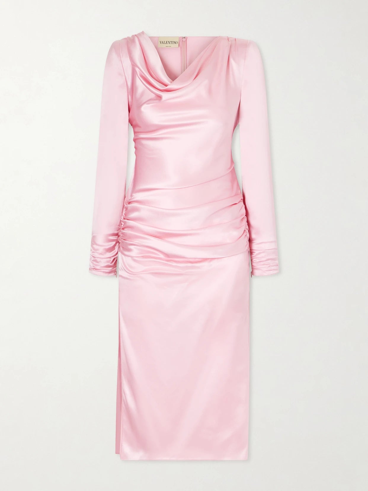 Image of Dresses. Product name - Draped Silk-satin Midi Dress in Pink colour by brand - Valentino Garavani