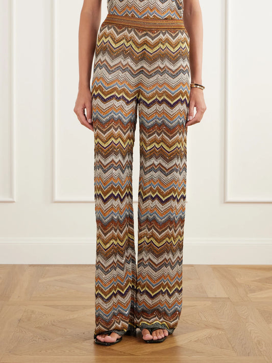 Missoni Sequined Metallic Crochet-knit Wide-leg Pants