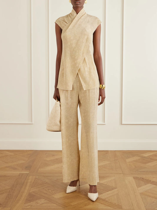 Image of Blouses. Product name - Cassiopea Silk-crepe Blouse in Beige colour by brand - Cortana