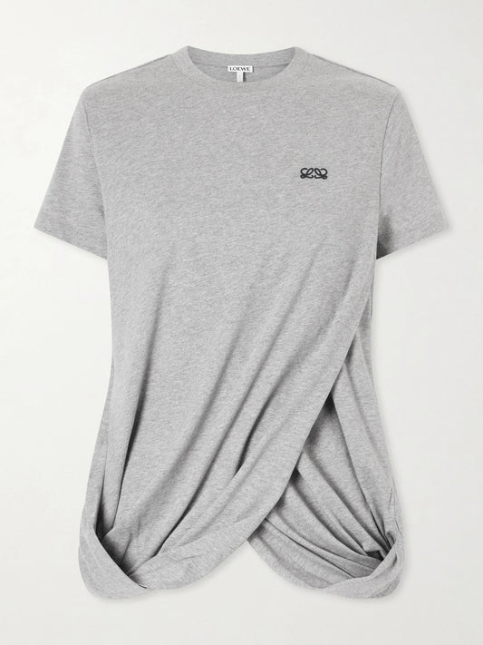 Anagram-embroidered Draped Cotton-jersey T-shirt
