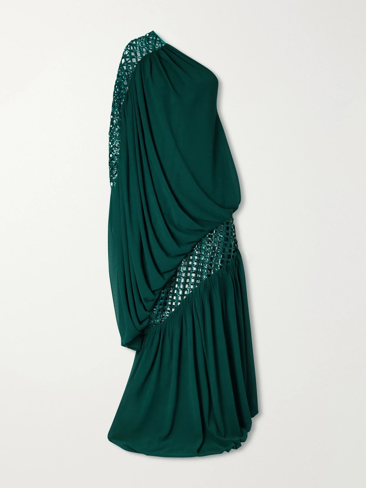 Image of Dresses. Product name - One-shoulder Sequin-embellished Crepe Dress in Green colour by brand - Dima Ayad