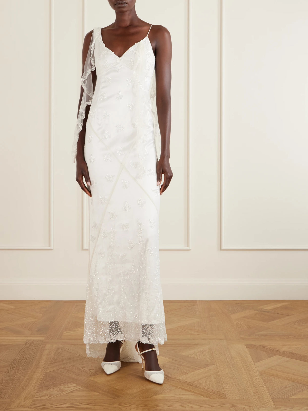 Image of Heels. Product name - Mattia 85 Leather-trimmed Lace Pumps in Ivory colour by brand - Jennifer Chamandi
