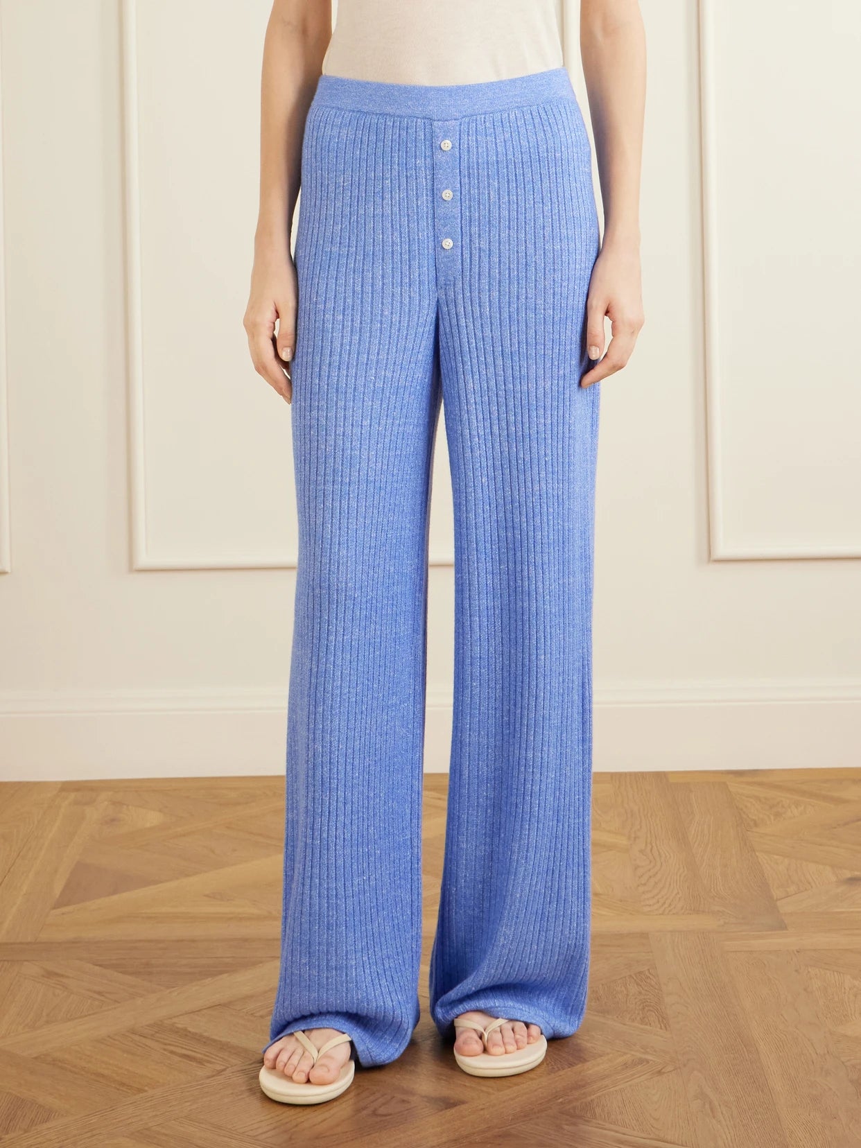 Everywear Ribbed Cashmere And Linen-blend Wide-leg Pants