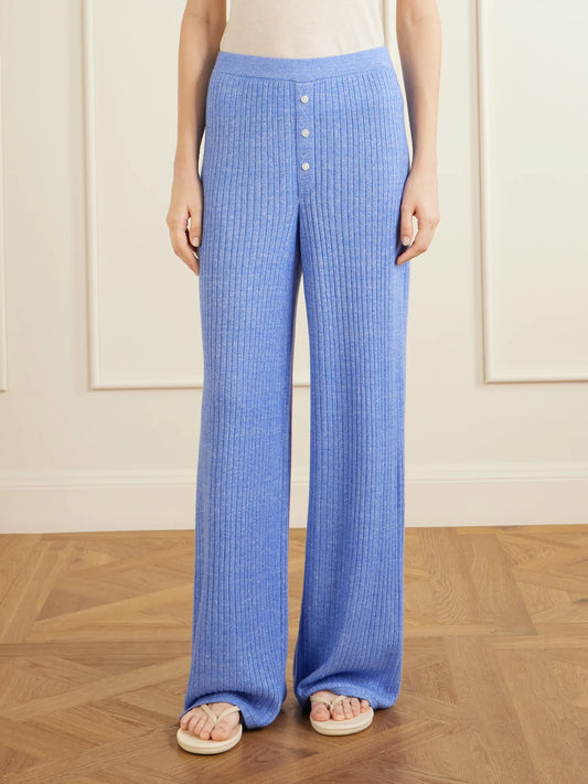 Everywear Ribbed Cashmere And Linen-blend Wide-leg Pants