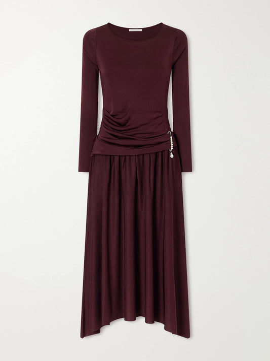 Maria McManus Embellished Asymmetric Pleated Stretch-jersey Midi Dress
