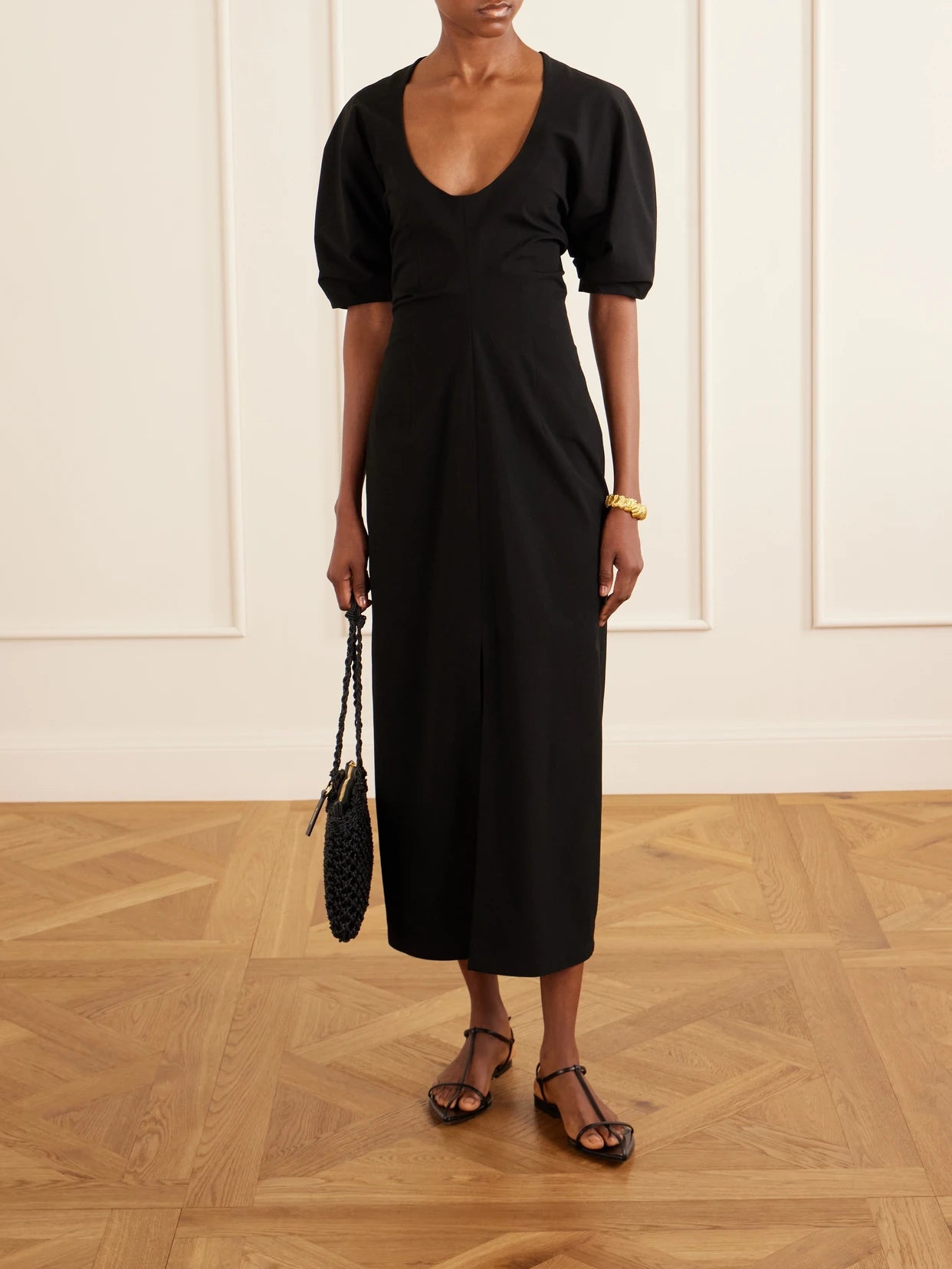 Image of Dresses. Product name - Clarissa Cotton-blend Jersey Midi Dress in Black colour by brand - Proenza Schouler