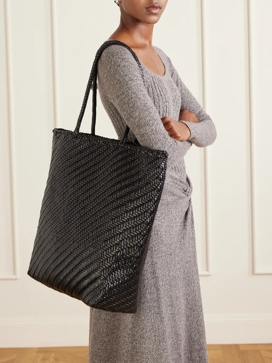 Image of Bags. Product name - Big Woven Leather Tote Bag in Black colour by brand - Dragon Diffusion