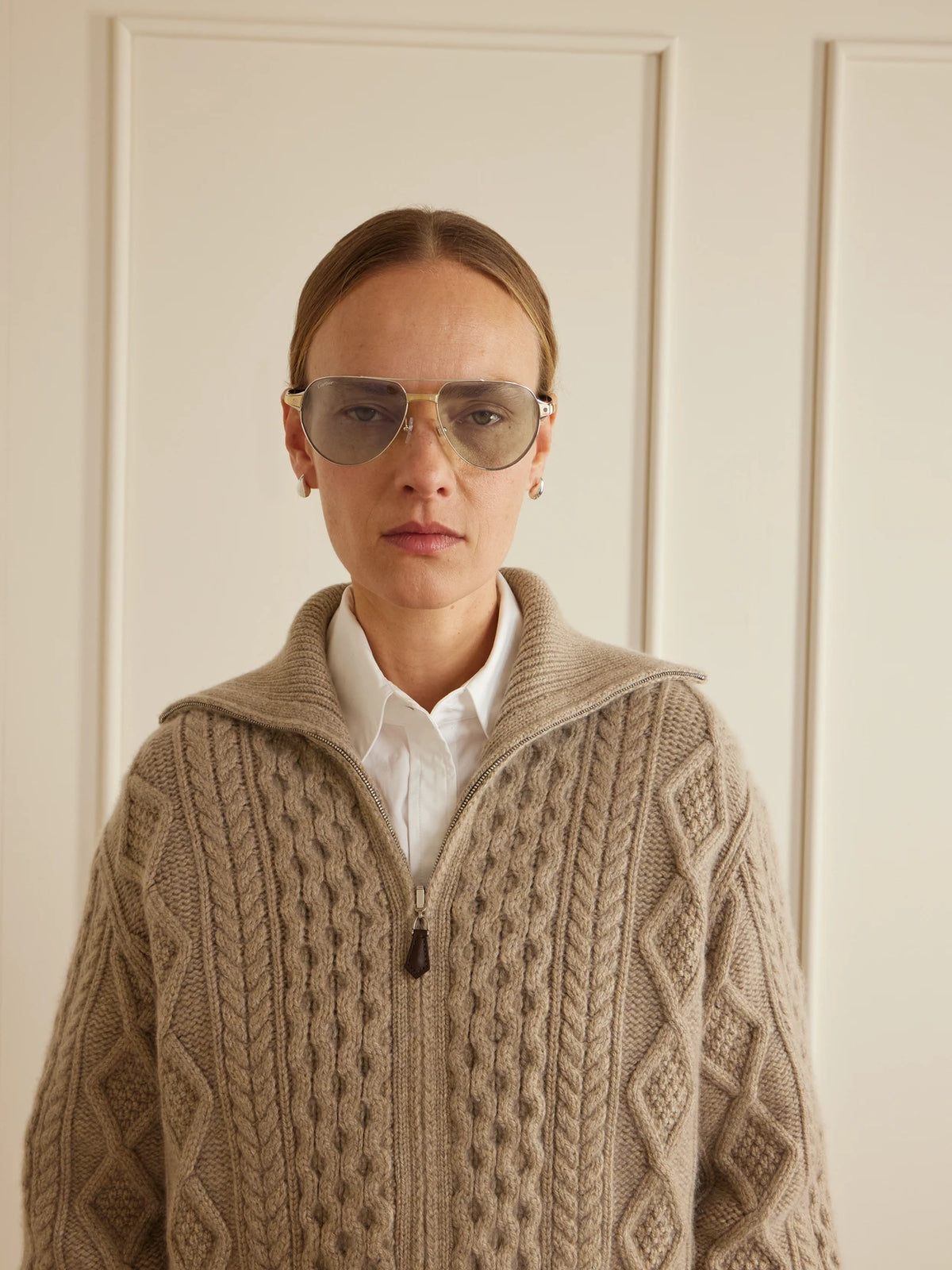 Image of Sunglasses. Product name - Santos De Cartier Aviator-style Gold- And Silver-tone Sunglasses in Multi colour by brand - Cartier Eyewear