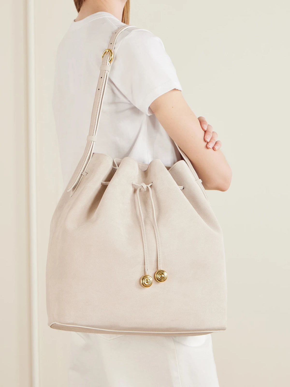 Charm Suede Drawstring Shoulder Bag