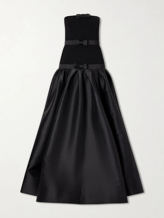 Image of Dresses. Product name - Zendaya Crepe And Satin Gown in Black colour by brand - Rebecca Vallance