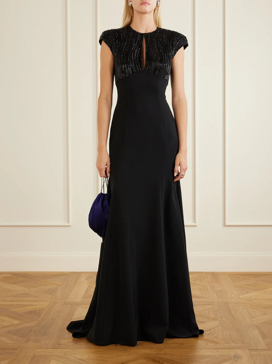 Image of Dresses. Product name - Moonveil Embellished Georgette-crepe Gown in Black colour by brand - Jenny Packham