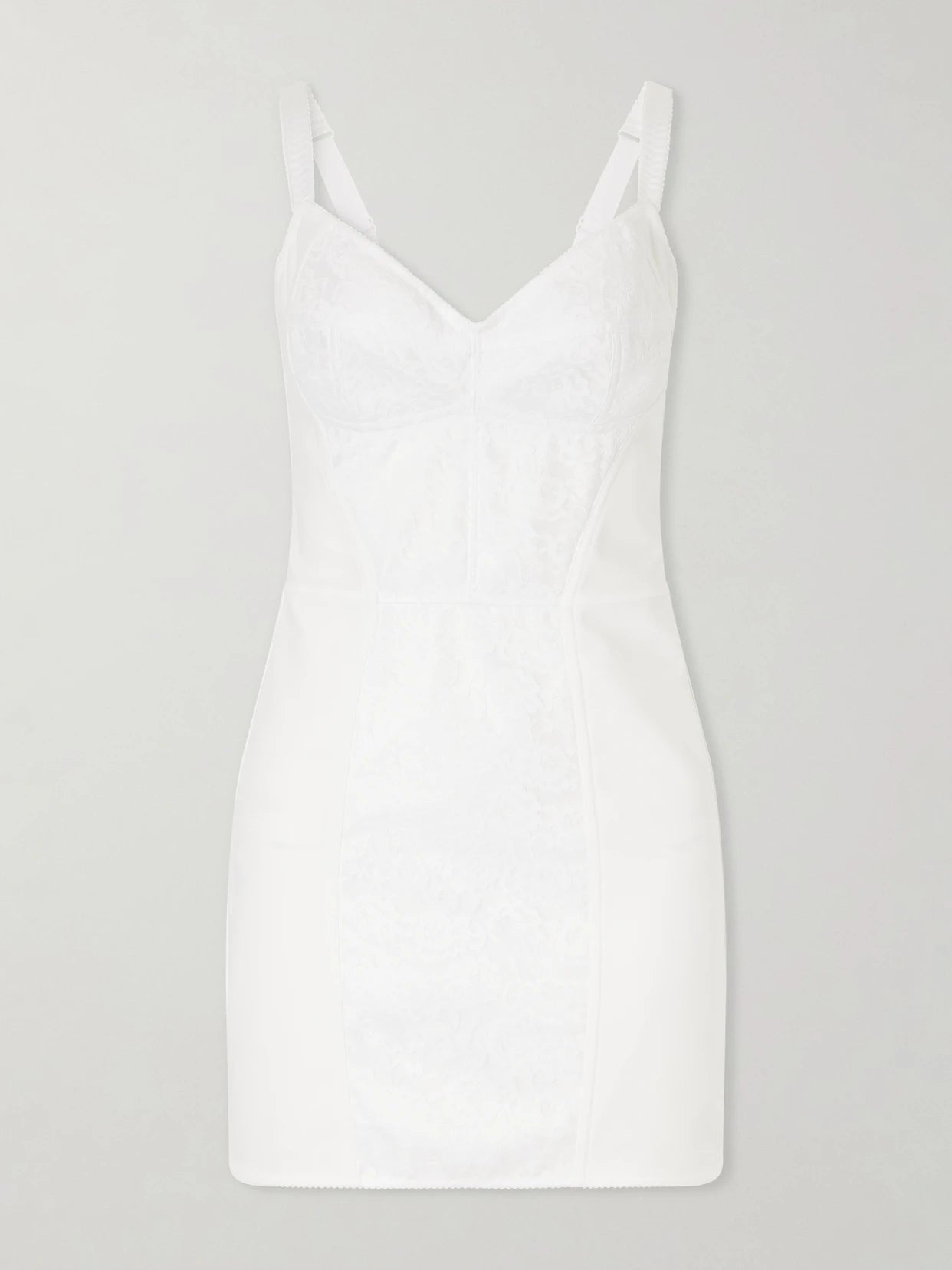 Image of Dresses. Product name - Lace-paneled Jersey Mini Dress in White colour by brand - Dolce & Gabbana