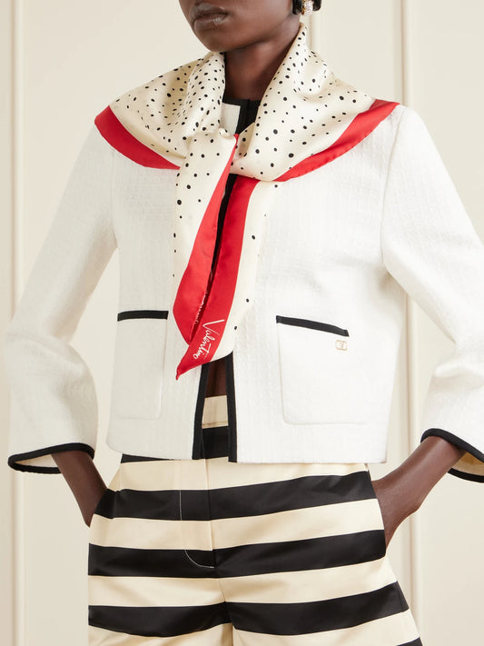 Image of Scarves & Shawls. Product name - Foulard Printed Silk Scarf in White colour by brand - Valentino Garavani