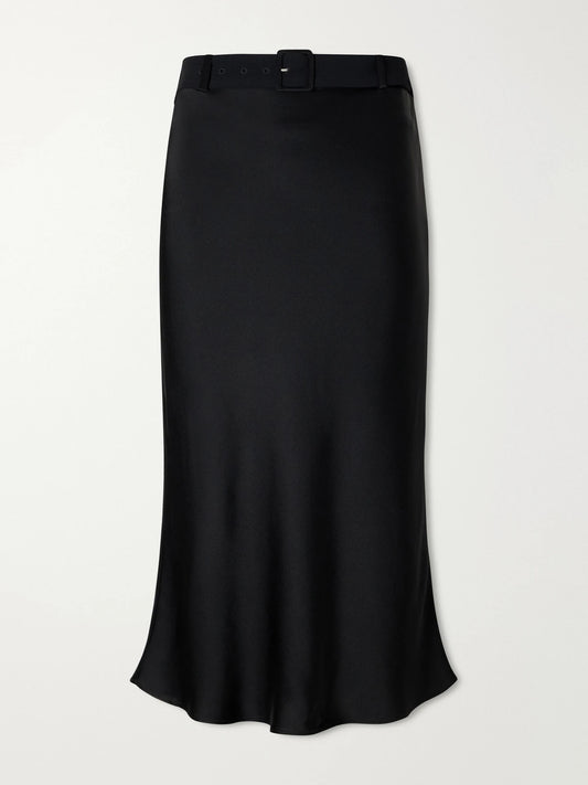 BERNADETTE Chuck Belted Duchess-satin Midi Skirt
