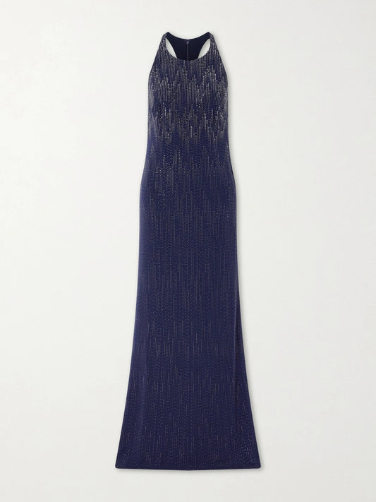 Claeton Crystal-embellished Crepe Halterneck Gown