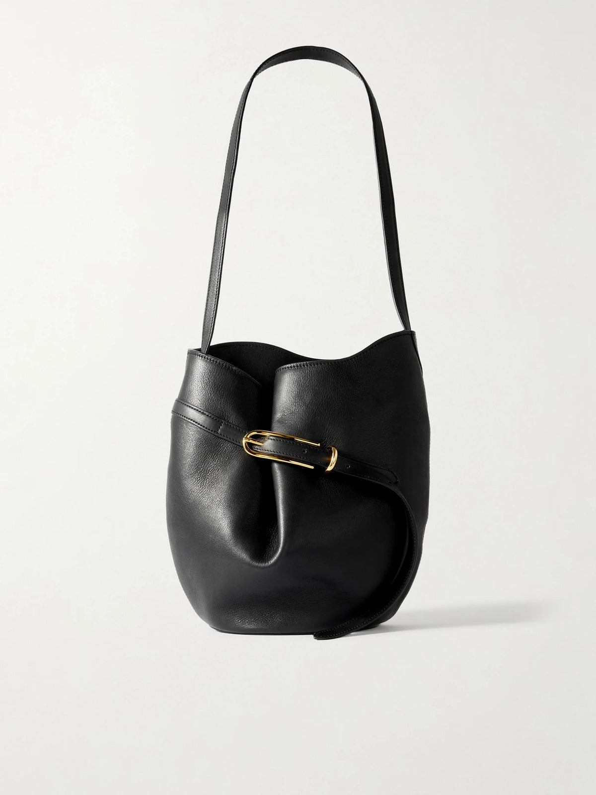Buckled Leather Bucket Bag