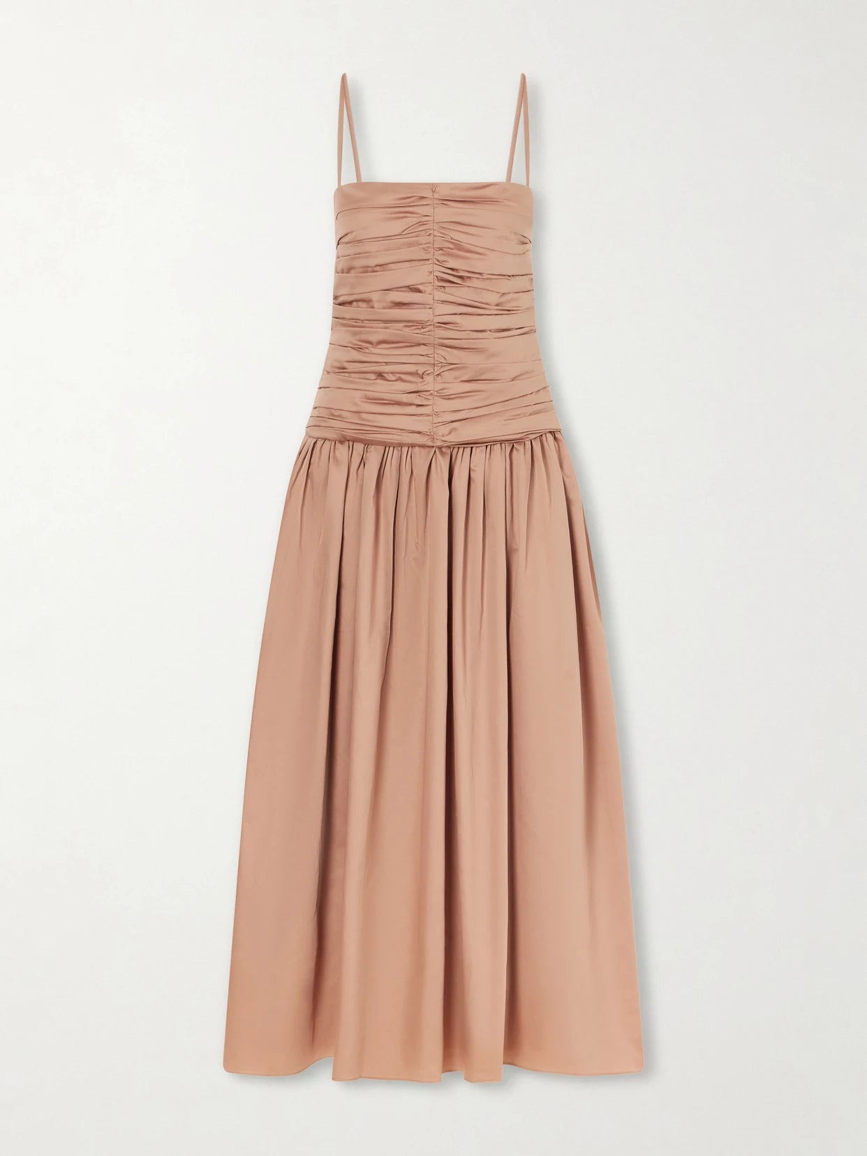 Image of Dresses. Product name - Amina Gathered Organic Cotton Dress in Beige colour by brand - TOVE