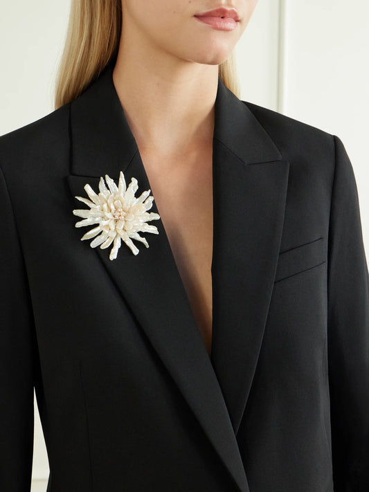 Image of Keychains. Product name - Blythe Pearl And Crystal Brooch in White colour by brand - Jennifer Behr